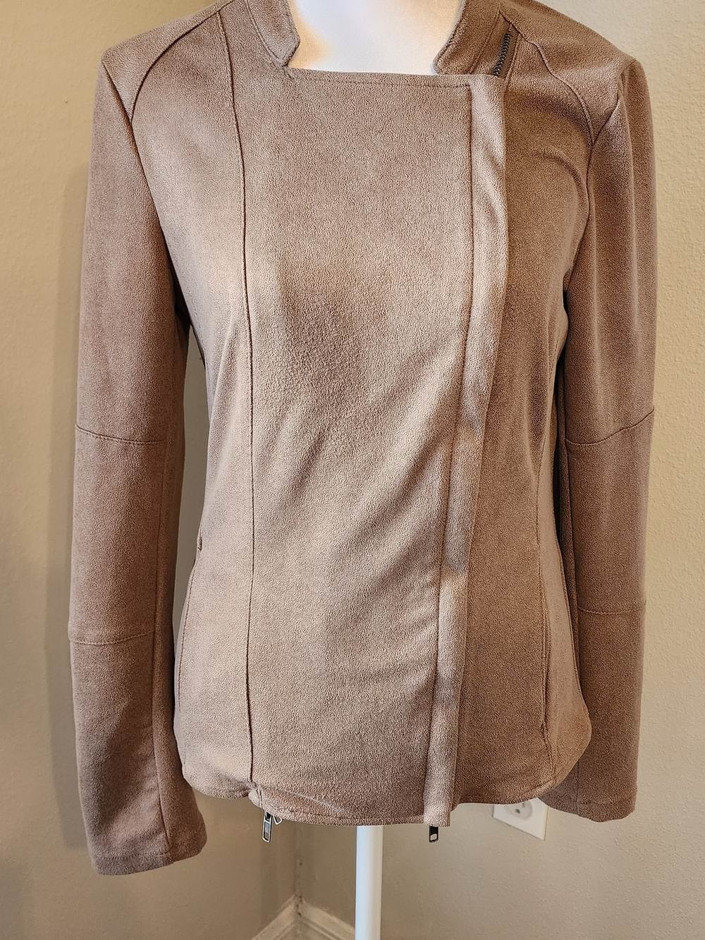 Pull&Bear Taupe Faux Suede Asymmetric Zip Jacket